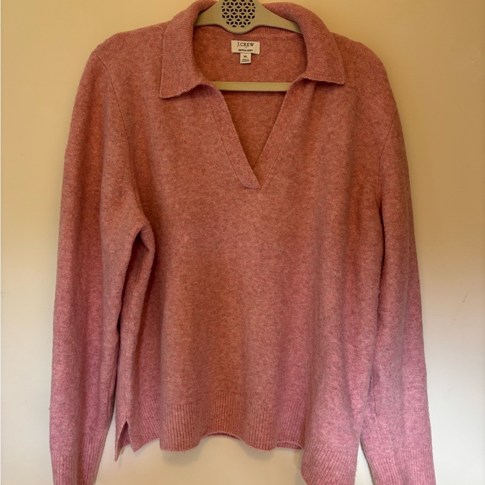 J. Crew Pink V-Neck Knit Sweater